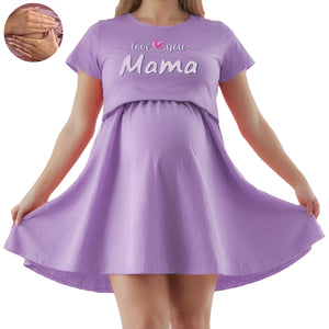 Памучна нощница за бременни и кърмачки,,love you mama "