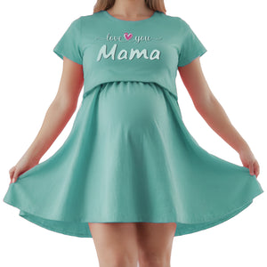 Памучна нощница за бременни и кърмачки,,love you mama "