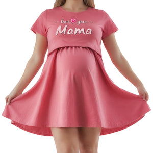 Памучна нощница за бременни и кърмачки,,love you mama "