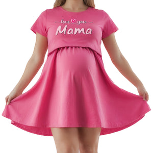 Памучна нощница за бременни и кърмачки,,love you mama "